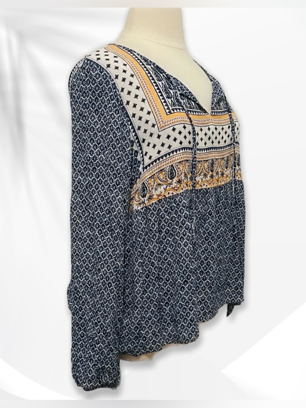 New Directions Boho Print Long-Sleeve Peasant Top P/L - Picture 4 of 16